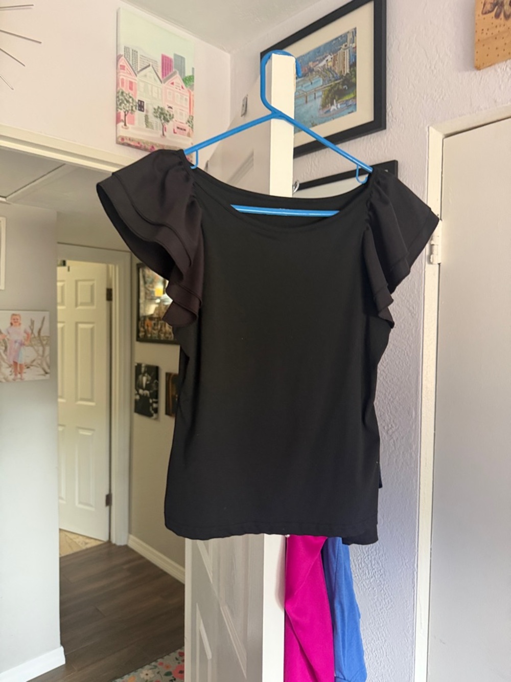 Black Flutter Sleeve Women's Top